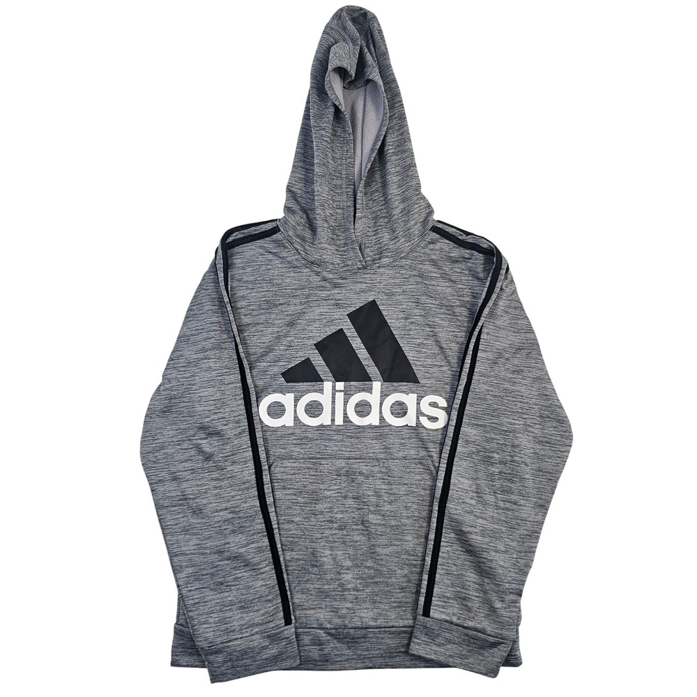 Adidas Boys Grey Heather Space Dye Pullover Hoodie Sweatshirt Size L 14/16